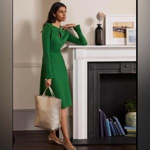 BODEN Emerald Green Abercorn Knitted Midi Dress Sz 2